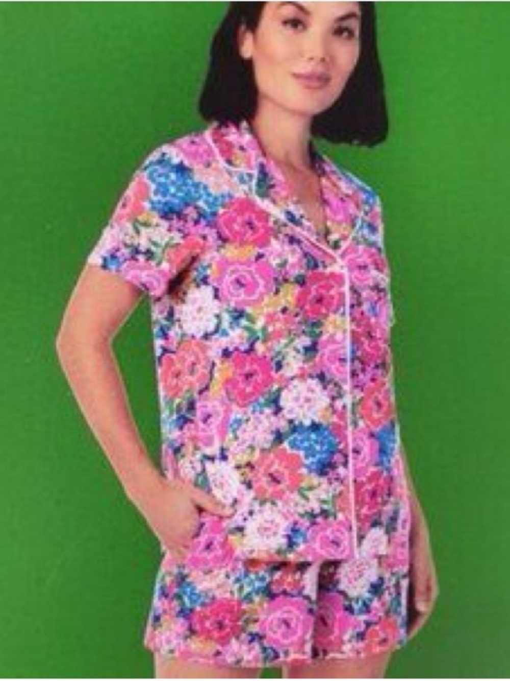 Kate Spade Pink Multi Floral Short Pajama Set - Size Large